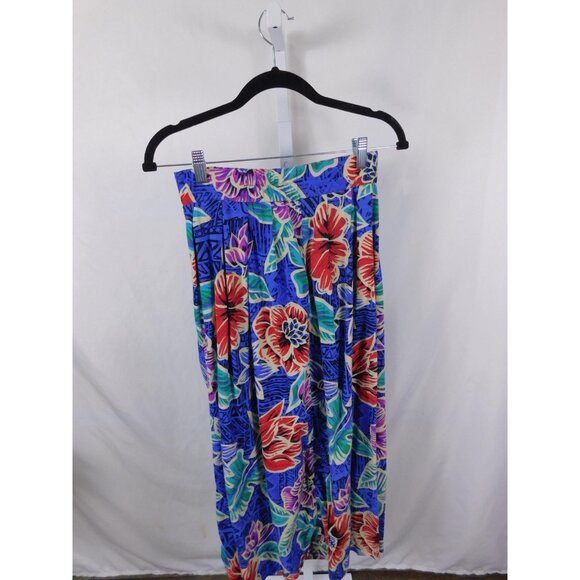 VINTAGE Worthington Skirt Womens 8 Blue Multi Floral Rayon Pleated Made USA 90s - Picture 5 of 12